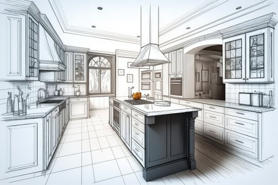The Drawing and Brushed In Photo of Your Custom Kitchen Design Are Beautiful. Generative AI