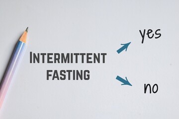 Intermittent fasting yes or no survey concept for weight loss on white background. 