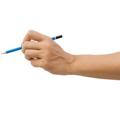 close up artist hand use pencil to draw or sketch about work isolated on transparent background for png design concept