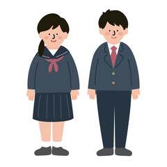 男女の学生のイラストセット 全身 制服　カラー