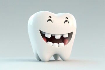 Cute tooth cartoon character smiling