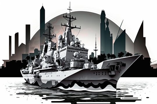 The classic form of the battleship. This picture of Jakarta, Indonesia was captured on August 11, 2022 using the Realme 7i's camera. Generative AI
