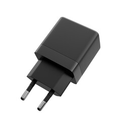 Black cell phone charger on the white isolated background
