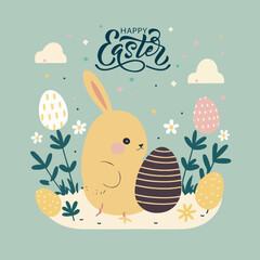 Happy Easter Day postcard flat vector illustration