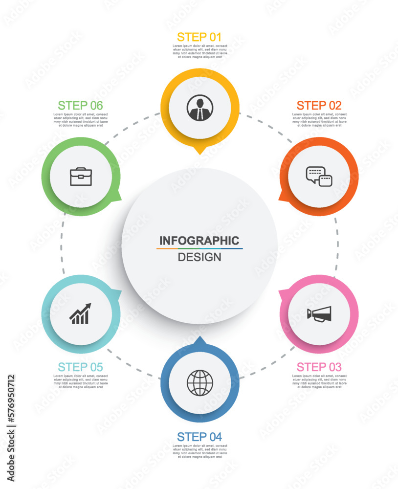 Wall mural infographics circle timeline with 6 number data template. vector illustration abstract background.