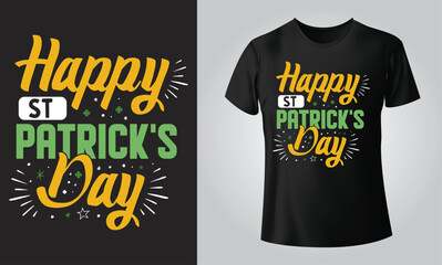 Happy St Patrick's Day - Typographical Black Background, T-shirt, mug, cap and other print on demand Design, svg, Vector, EPS, JPG