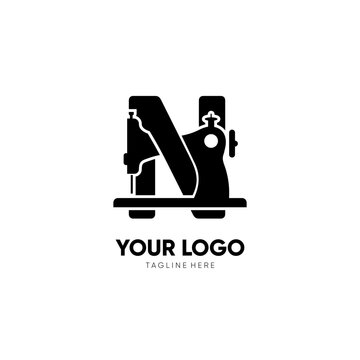 Letter N Sewing Machine Logo Design Vector Icon Graphic Emblem Illustration Background Template
