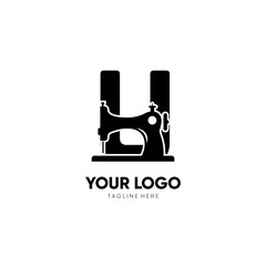 Letter U Sewing Machine Logo Design Vector Icon Graphic Emblem Illustration Background Template