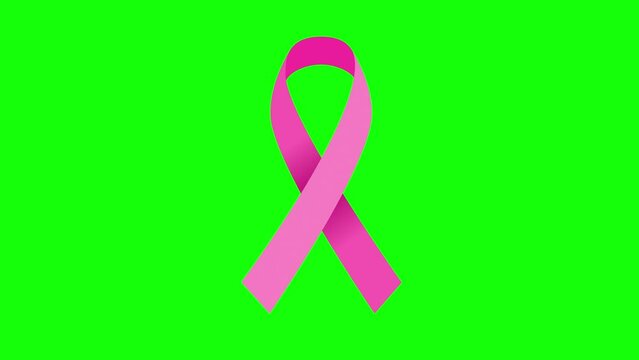4K Pink color mourning ribbon stock animation. Slow motion Pink color breast cancer awareness video. Green screen for chroma keying.