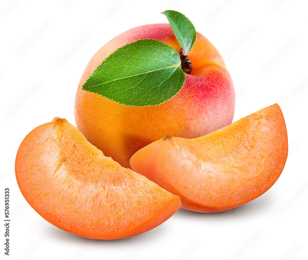 Wall mural Apricot isolated. Apricot with slices on white background. Apric with clipping path. Full depth of field. - Wall murals