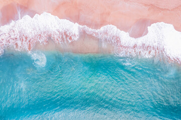 Fototapeta na wymiar A ocean waves and beach top view, natural background.