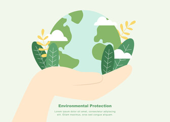 Environmental protection  illustration template with earth and plant.