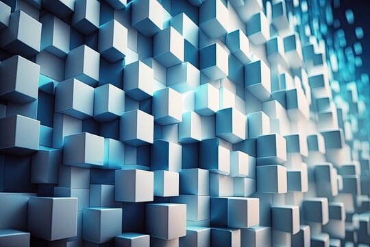 Waves of cubes are used to create a metallic, abstract background in 4K resolution. Generative AI