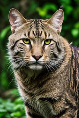 Naklejka na ściany i meble Portrait of Wild Cat in Forest with Generative AI