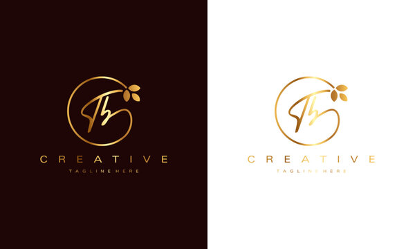 TB letter calligraphic Minimal monogram emblem style gold logo