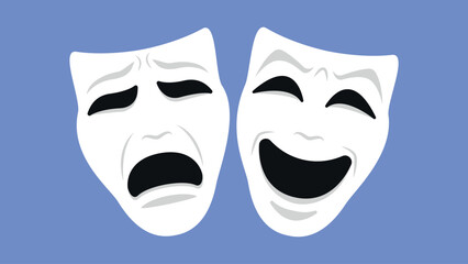 Comedy and tragedy theatrical masks. Vector illustration in flat style.