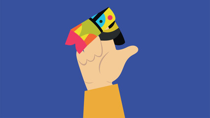 Hand holding a origami. Flat design style vector illustration.