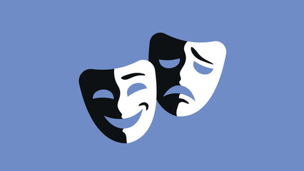 Comedy and tragedy theatrical masks. Vector illustration in flat style. - obrazy, fototapety, plakaty