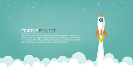 space rocket launch to the sky in startup concept of business or project. vector illustrator