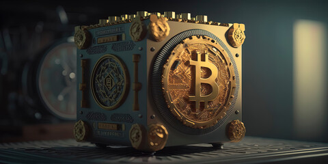 Bitcoins and New Virtual money concept. Gold bitcoins. Blockchain technology.