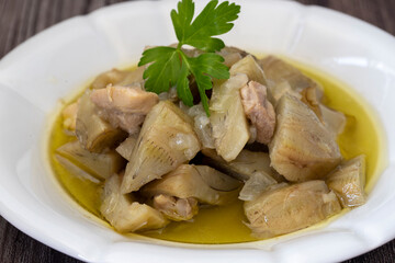 Olive oil artichoke dish cooked with lamb meat
