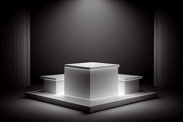 Empty bright tone table top product display showcase stage background. Generative Ai