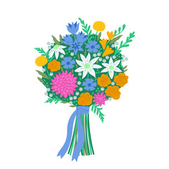 Bouquet of different flowers isolated on white background. Vector graphics.