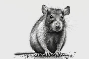 Pictures of a Grey Rat on a White Background. Generative AI