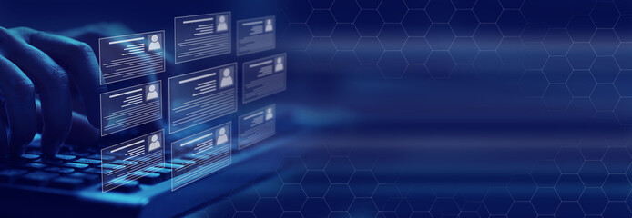 Human resources and management concept. background. Employee must complete the online survey form. Marked checklist on a clipboard.