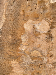 The texture of the wall of loose sandstone. Cyprus, 2022.