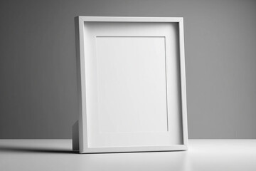 Generative ai White photo frame on table, mockup for your design, blank template