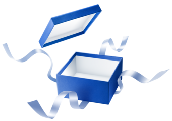 Blue open gift box with ribbon