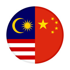 round icon of malaysia and china flags. vector illustration isolated on white background