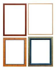 set of wooden colored picture frame, isolated with clipping path