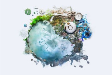 Ocean and water pollution from plastic and other human trash as a conceptual environmental issue. Look down from above. Generative AI