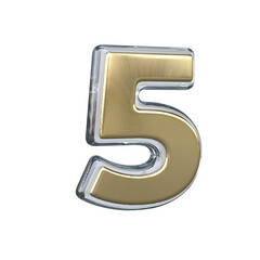 Number 5 3D rendering with Gold and Glass materials