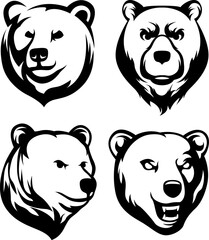 Head of bear. Abstract character illustration variant set. Graphic logo design template for emblem. Image of portrait.