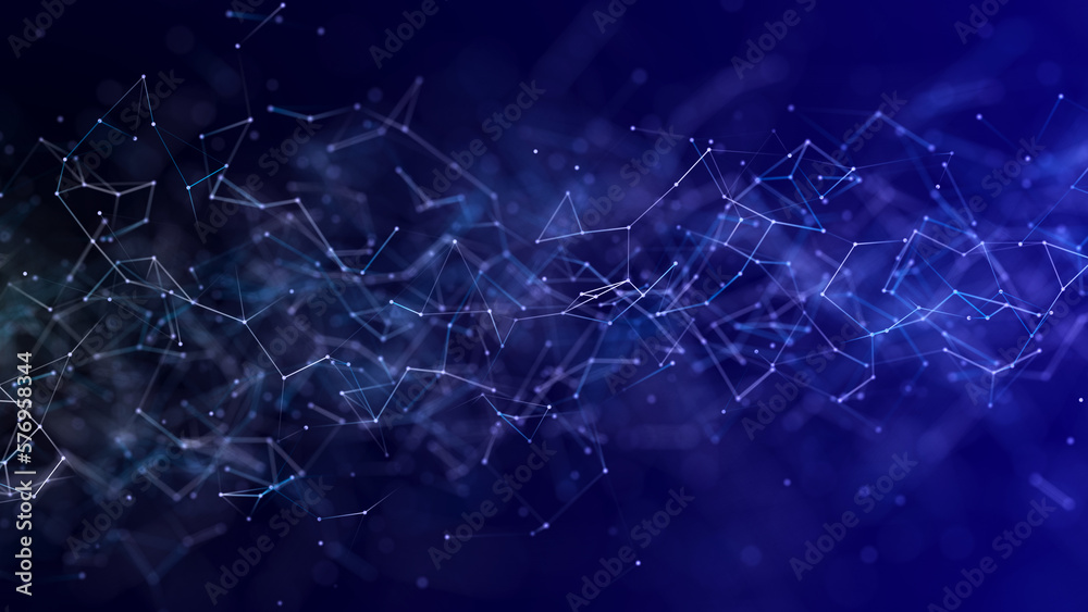 Poster technology background with glowing defocused particles. big data. digital background wave. widescree