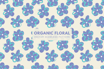 Naklejka na ściany i meble Blue flower organic abstract shapes seamless vector repeat floral pattern