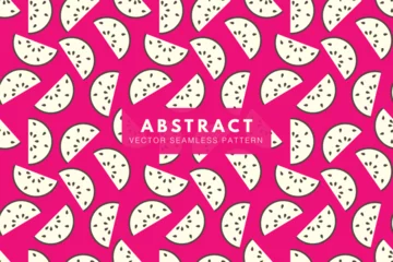Gordijnen Summer watermelon sweet fruity on a pink background. Seamless vector repeat pattern © Pichiiart