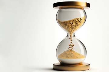 Hourglass with golden coins. Spending money concept. Deadline or crisis. Generative AI