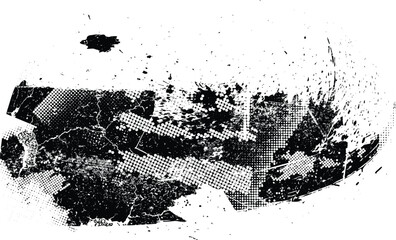 Obraz premium Glitch distorted grungy isolated banner . Design element for brochure, social media, posters, flyers. Overlay texture.Textured banner with Distress effect .Vector halftone dots . Screen print texture