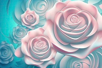 Pink background with beautiful, soft roses floating in the air. Generative AI