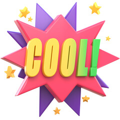 3d Cartoon comic  sign burst clouds . Speech bubble, cool! sign expression and pop art text frames. 3d Comics mem expressions speech