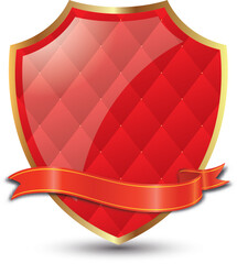 Golden shield with red ribbon. Vector