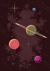 Obraz na płótnie Canvas Retro Style Space Poster. Solar System Planets Vintage Cosmos Illustration