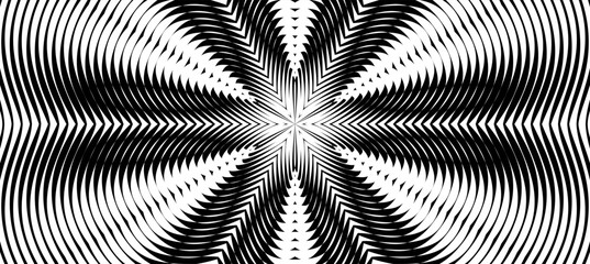 Deep Black Abstract Background with a Wavy Moire Effect. Distorted Pattern. Geometric Trance Pattern, Optical Monochrome Background