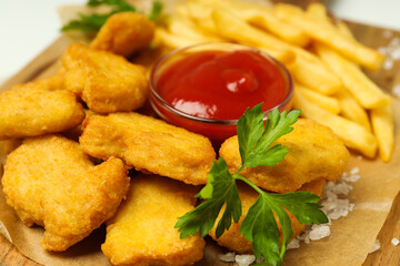 Concept of tasty fast or junk food, nuggets