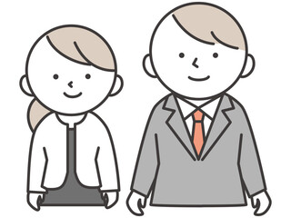 スーツとワンピースを着た若い男女のカップル・夫婦