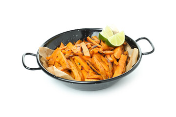 Fried sweet potato, isolated on white background